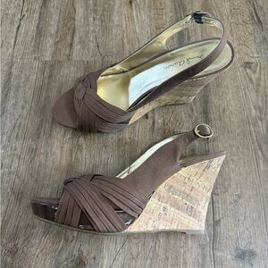 Brown Wedge Sandals with Cork Heel